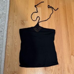 Black Halter top with crochet front detail - large
